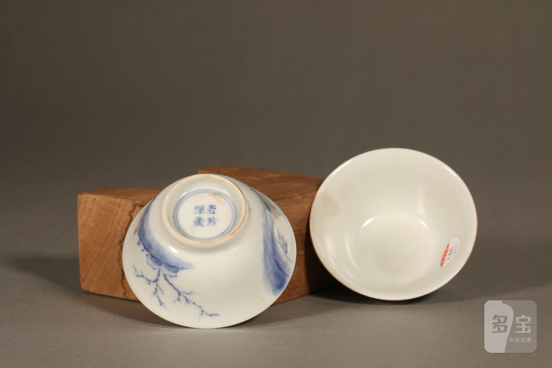 清 青花踏雪图茶杯 - 图3